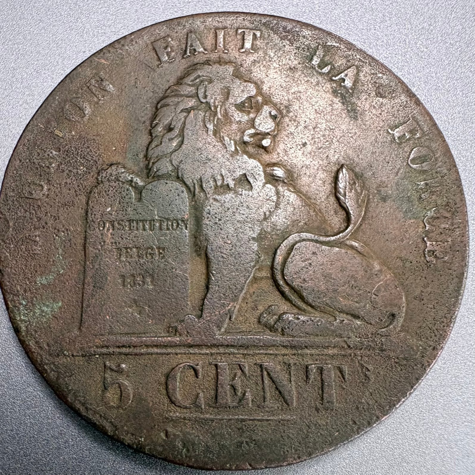 Koperen 5 Centimes Leopold I (1834) – Belgische Leeuw, Verzenden, Losse munt