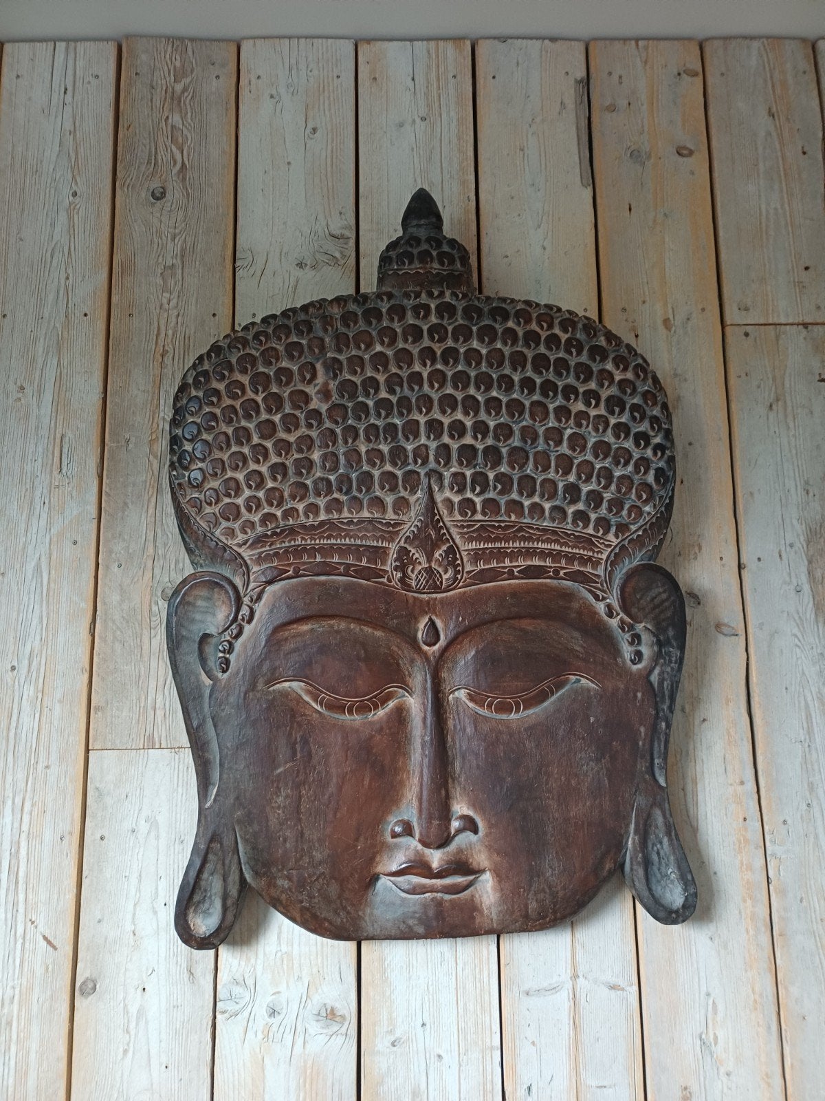 Boudha hoofd 110x72 in vol hout met de hand uitgesneden, Maison & Meubles, Accessoires pour la Maison | Statues de Bouddha, Enlèvement