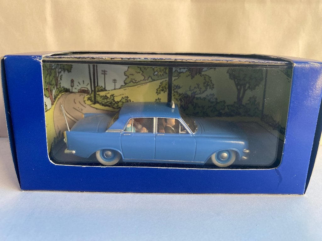 Kuifje – Blauwe Ford Zephyr-taxi, De zwarte rotsen, 1:43, Collections, Enlèvement ou Envoi, Tintin, Comme neuf, Statue ou Figurine