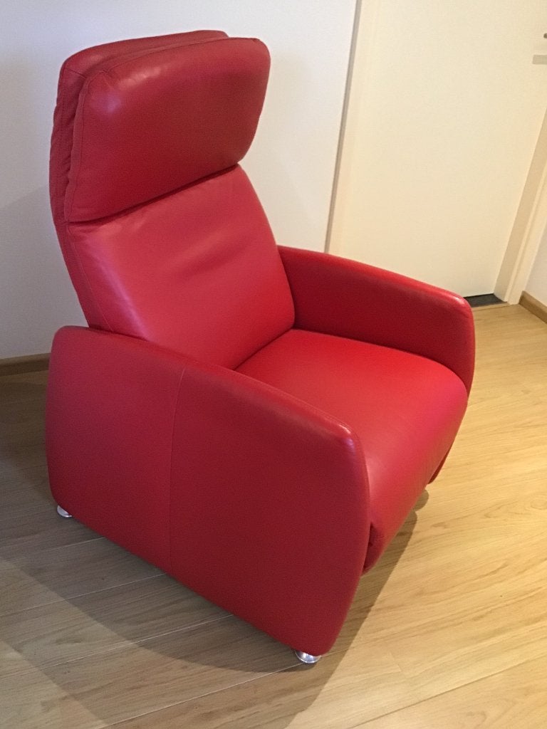 Rode lederen relax stoel, Maison & Meubles, Chaises, Enlèvement, Comme neuf, Rouge, Cuir