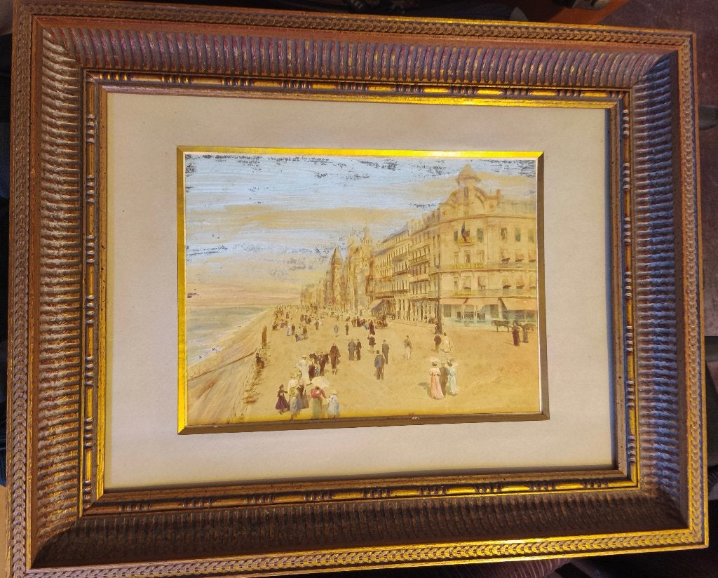 Peinture historique de la digue d'Ostende, 1906, Daté, Aquarelle, Enlèvement, Maritime / eau
