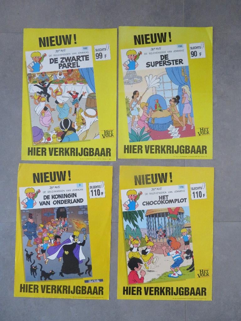 4 winkels verdeler aankondiging posters Jommeke, Verzamelen, Ophalen of Verzenden, Overige figuren, Zo goed als nieuw, Plaatje, Poster of Sticker