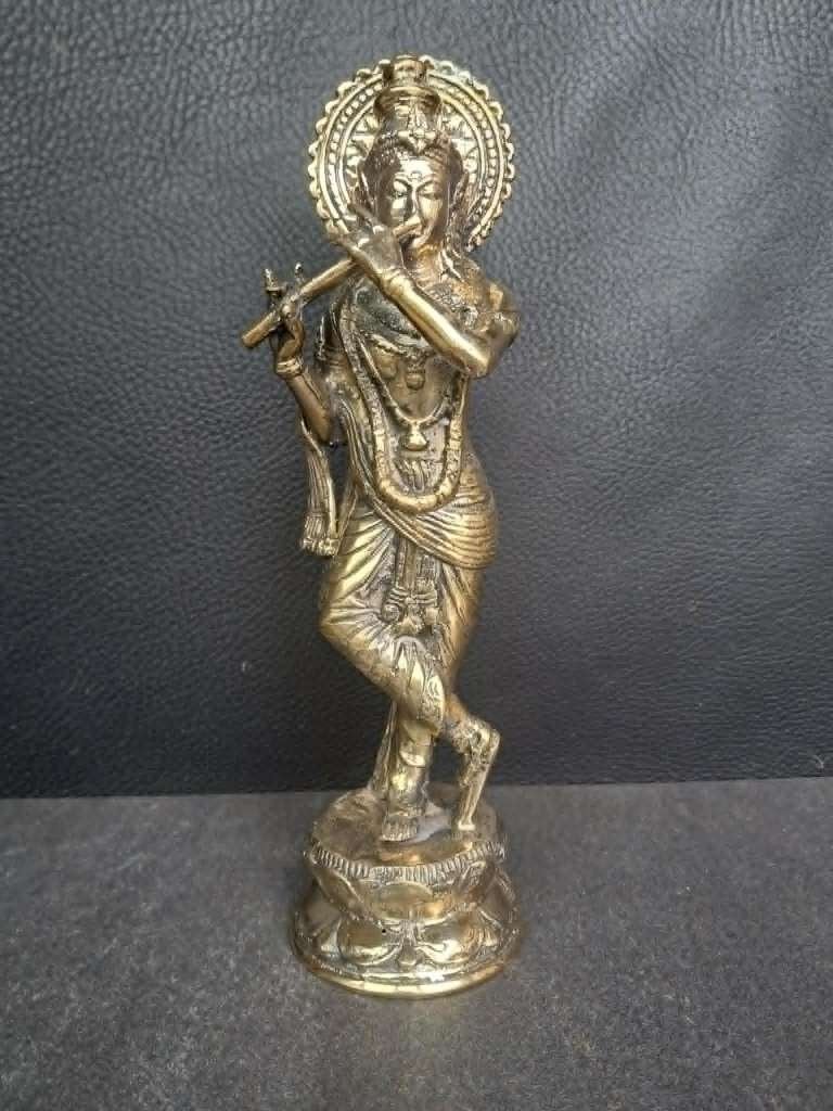 Statue en bronze de Lord Krishna jouant de la flute /26 cm, Antiquités & Art, Art | Art non-occidental, Fait main, Sculpture, Enlèvement ou Envoi