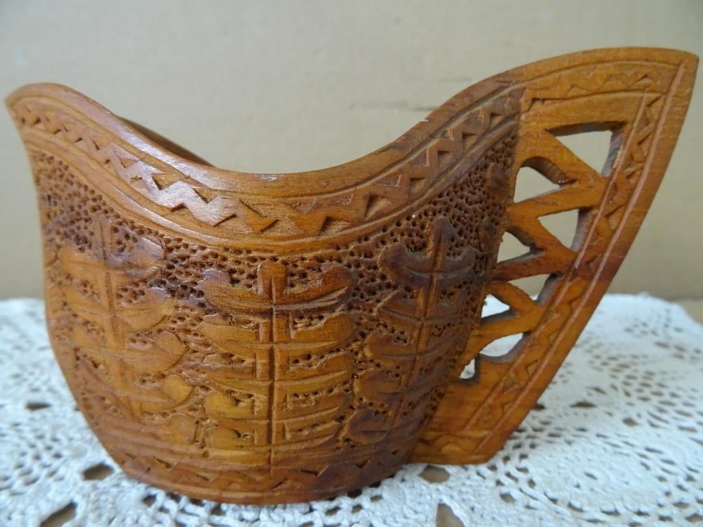 Curiosa huwelijksbeker vintage teakhouten huwelijksbeker, Ophalen of Verzenden