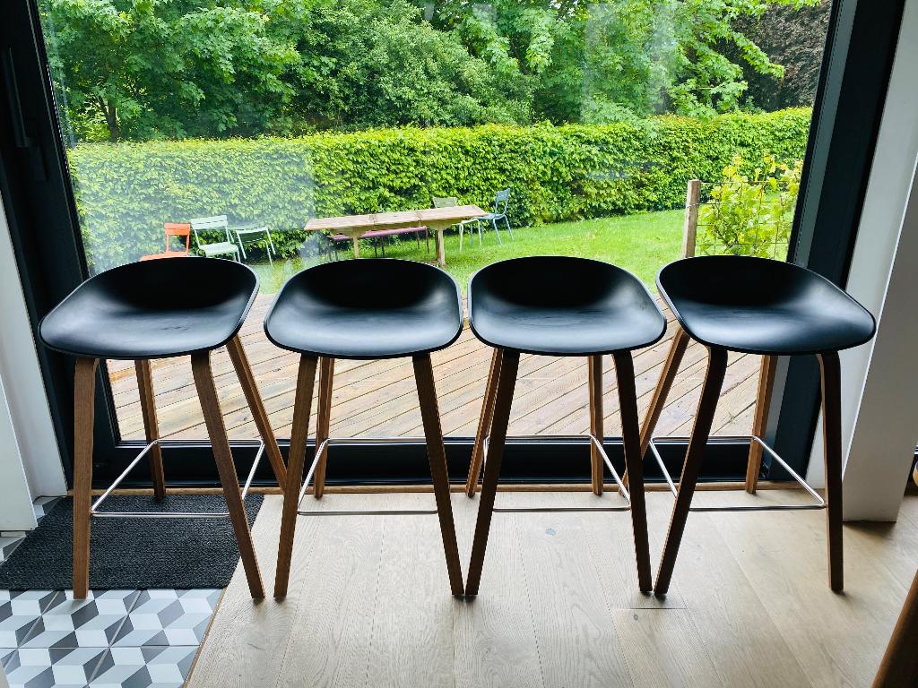 4 chaises de bar HAY About a stool 65cm, Ophalen, Met voetsteun, 60 tot 90 cm, Zo goed als nieuw