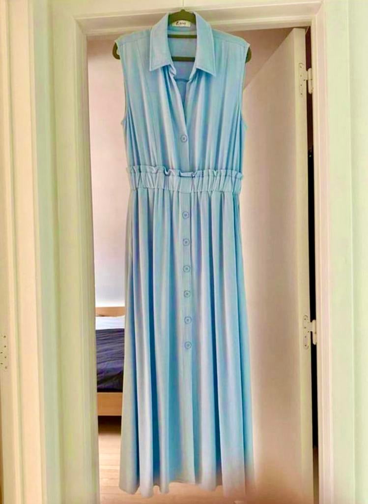 Robe longue grise boutons bande élastique marque Kilky 36, Neuf, Taille 36 (S), Enlèvement, Bleu