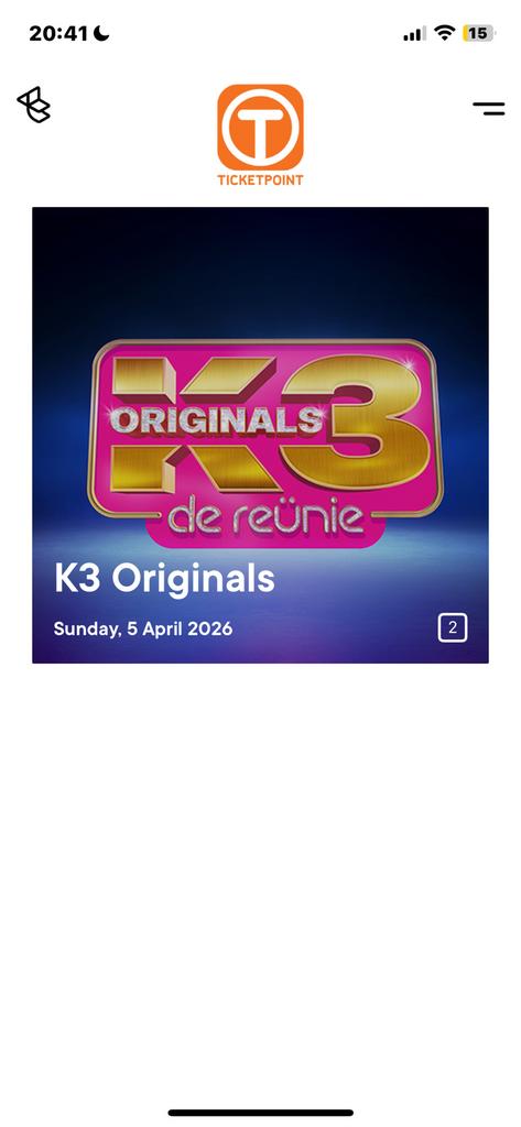Billets pour K3 Originals, Deux personnes, Avril