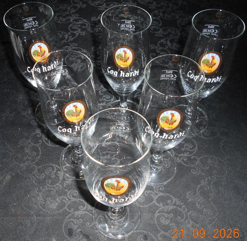 6 verres à bière Coq Hardi., Collections, Enlèvement ou Envoi, Comme neuf, Verre à bière