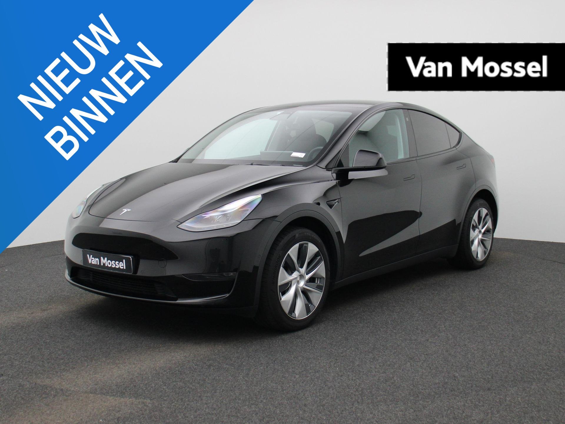 Tesla Model Y Long Range AWD 75 kWh LEDER | CAMERA | APPS |, Auto's, Automaat, Stof, Gebruikt, Zwart