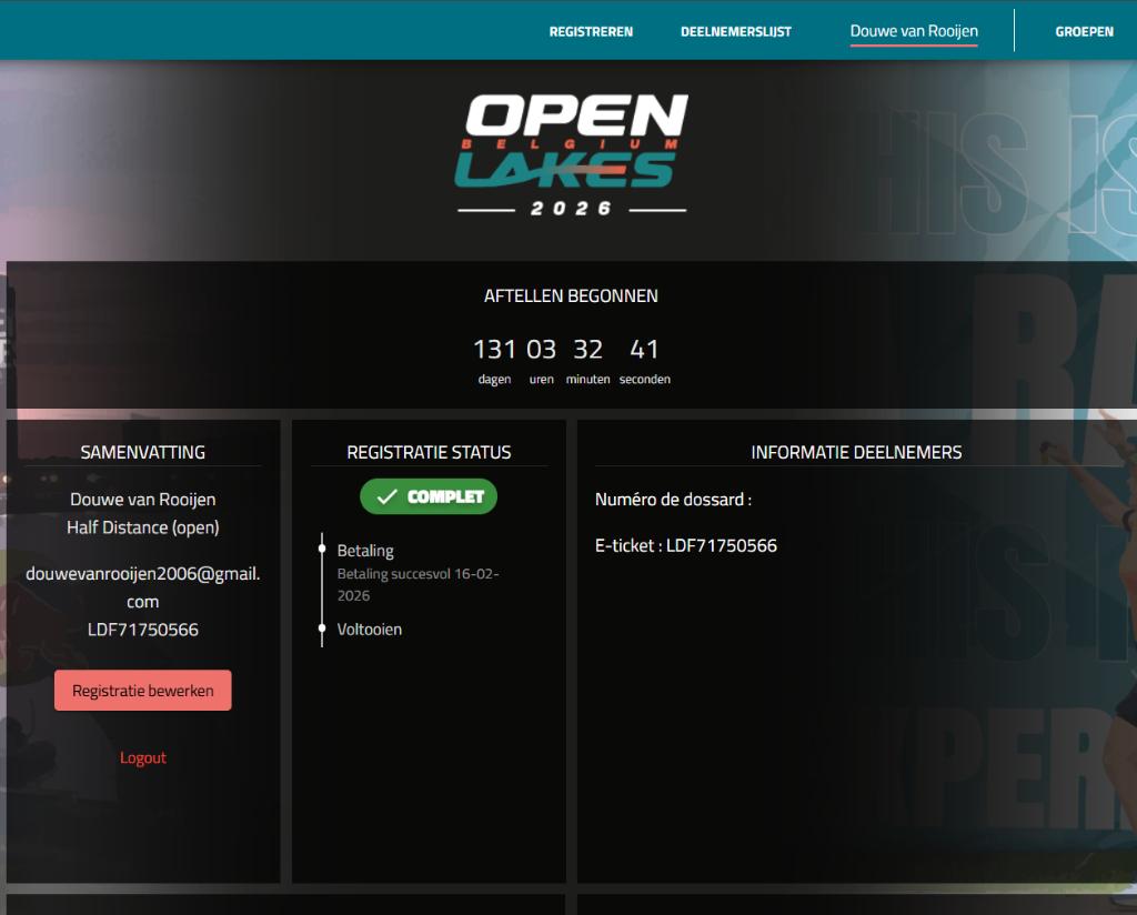 Openlakes Belgium Middle Distance Triatlon Startbewijs 19sep, Ophalen, Nieuw, Overige typen