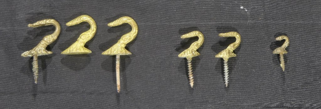 6 gordijnhaakjes of sleutelhaakjes messing 3 formaten, Ophalen of Verzenden, Zo goed als nieuw, Metaal