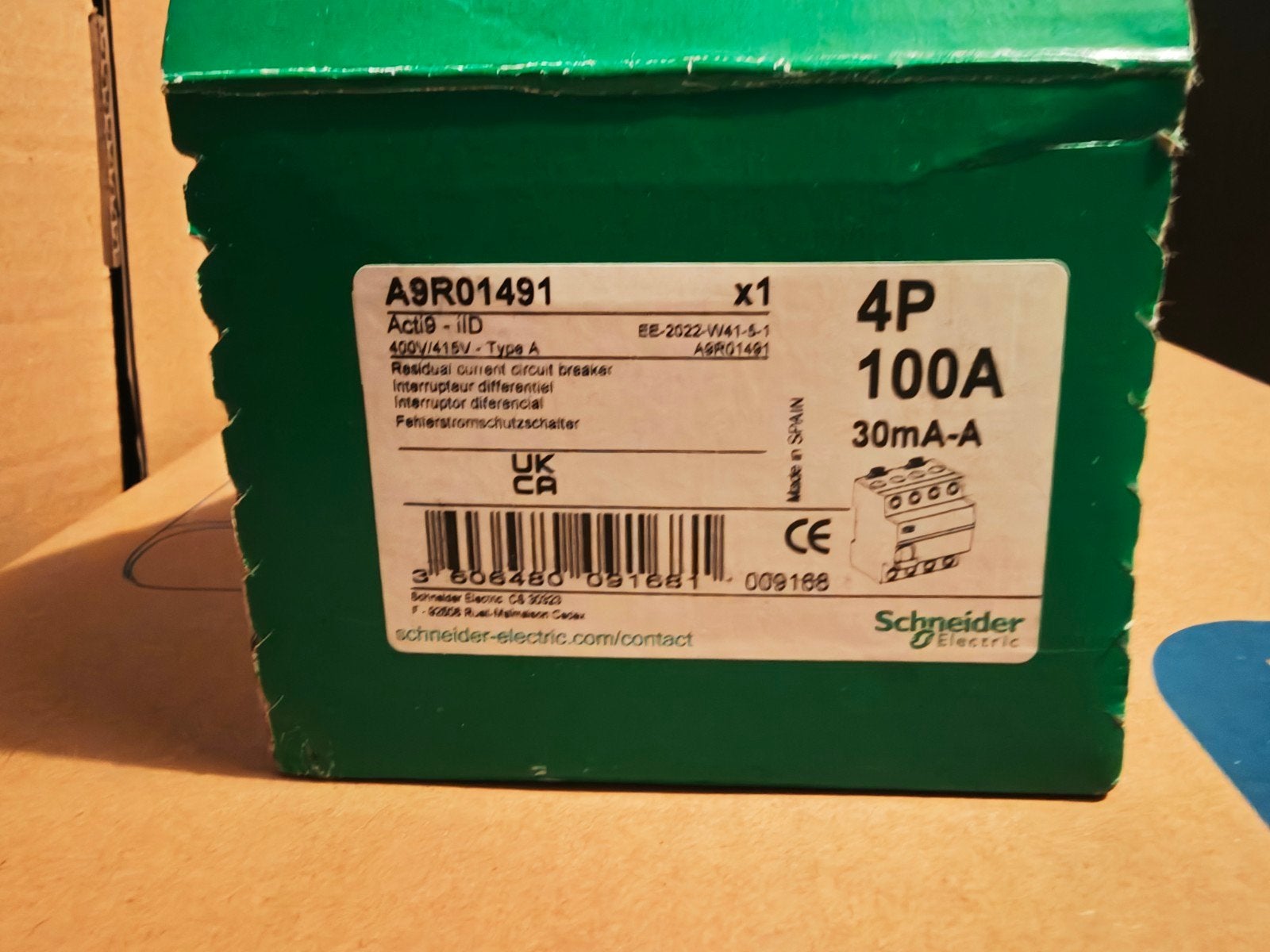 Schneider Electric Acti9 IId 4P 100A 30mA Type A — A9R01491, Ophalen of Verzenden, Nieuw, Schneider Electric, Aardlekschakelaar