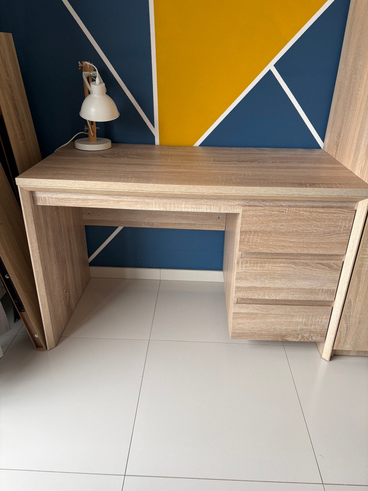 Bureau eikenhout, Comme neuf, Avec tiroirs, Bois, Beige