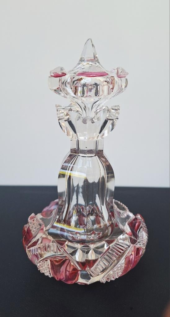 Antiek Boheems parfumflesje eind 19e eeuw cranberrykleur, Antiek en Kunst, Ophalen of Verzenden