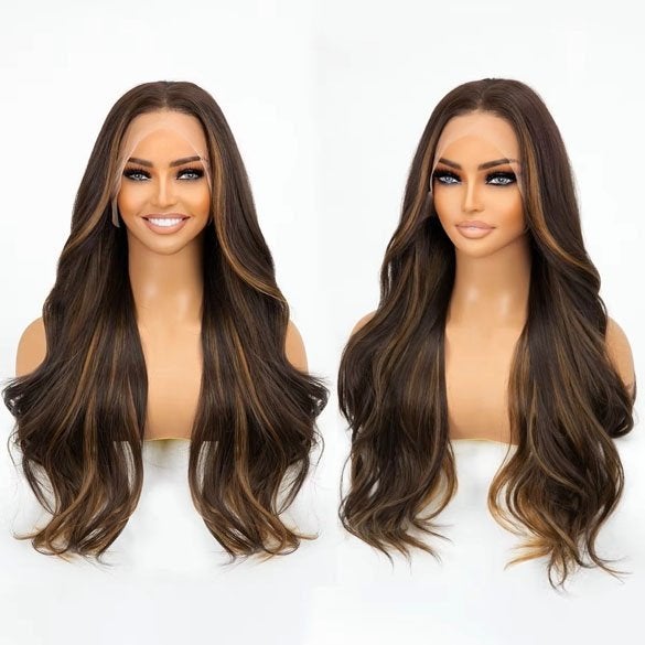 Swiss lace front pruik lang haar met slagen donkerbruin met, Enlèvement ou Envoi, Neuf