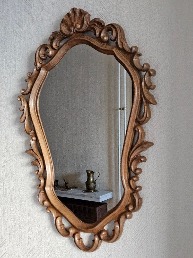 Sierlijke Vintage Wandspiegel - Barokstijl Houtsnijwerk, Ophalen, Zo goed als nieuw