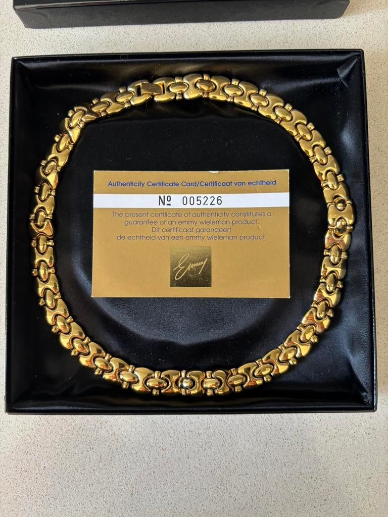 Vergulde design ketting - Emmy Wieleman  met certificaat, Handtassen en Accessoires, Kettingen, Zo goed als nieuw, Ophalen