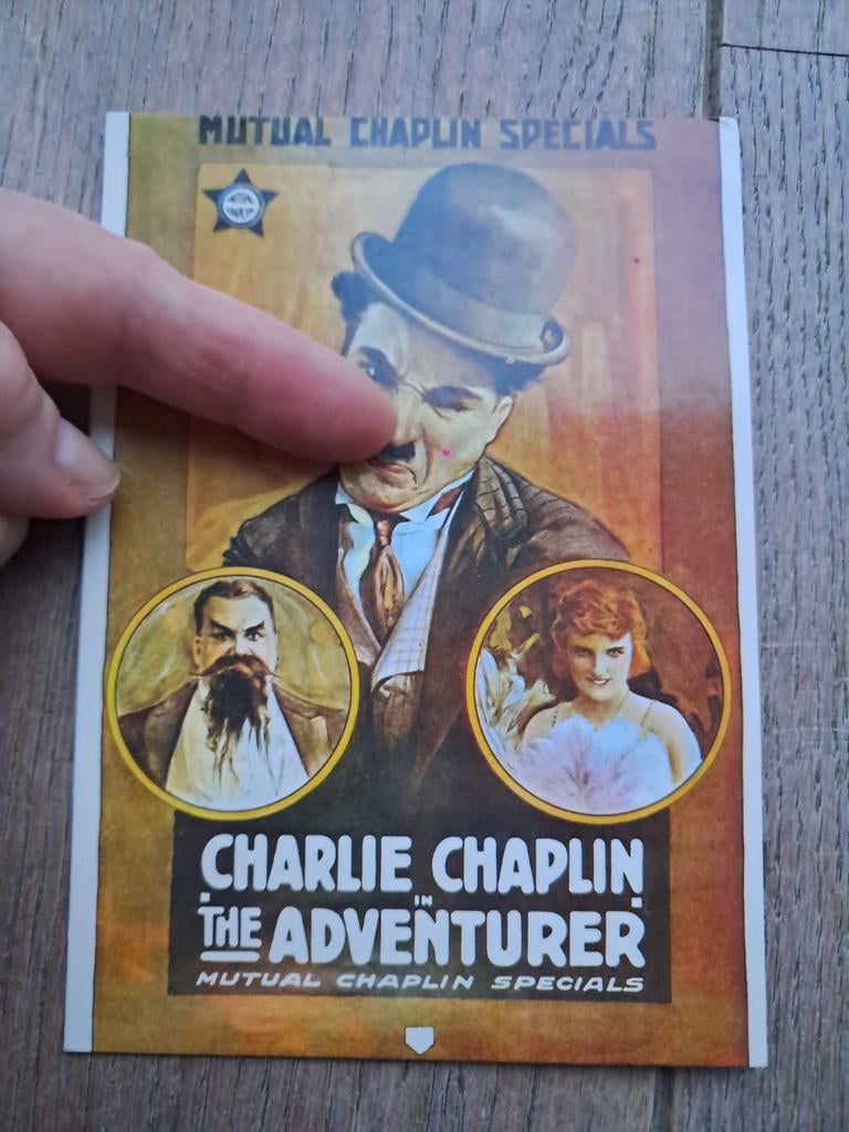Beschr. pk rond film The adventurer - Charlie Chaplin, 1917, Ophalen of Verzenden, Film