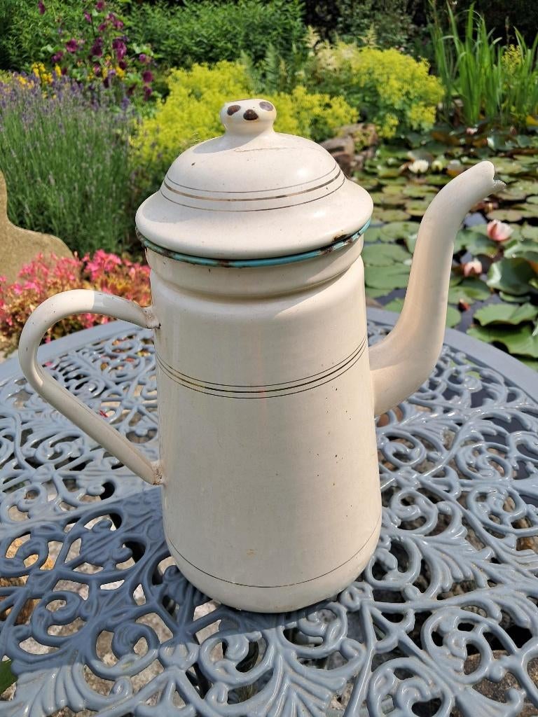 mooie oude koffiekan geëmailleerd, Antiek en Kunst, Ophalen of Verzenden