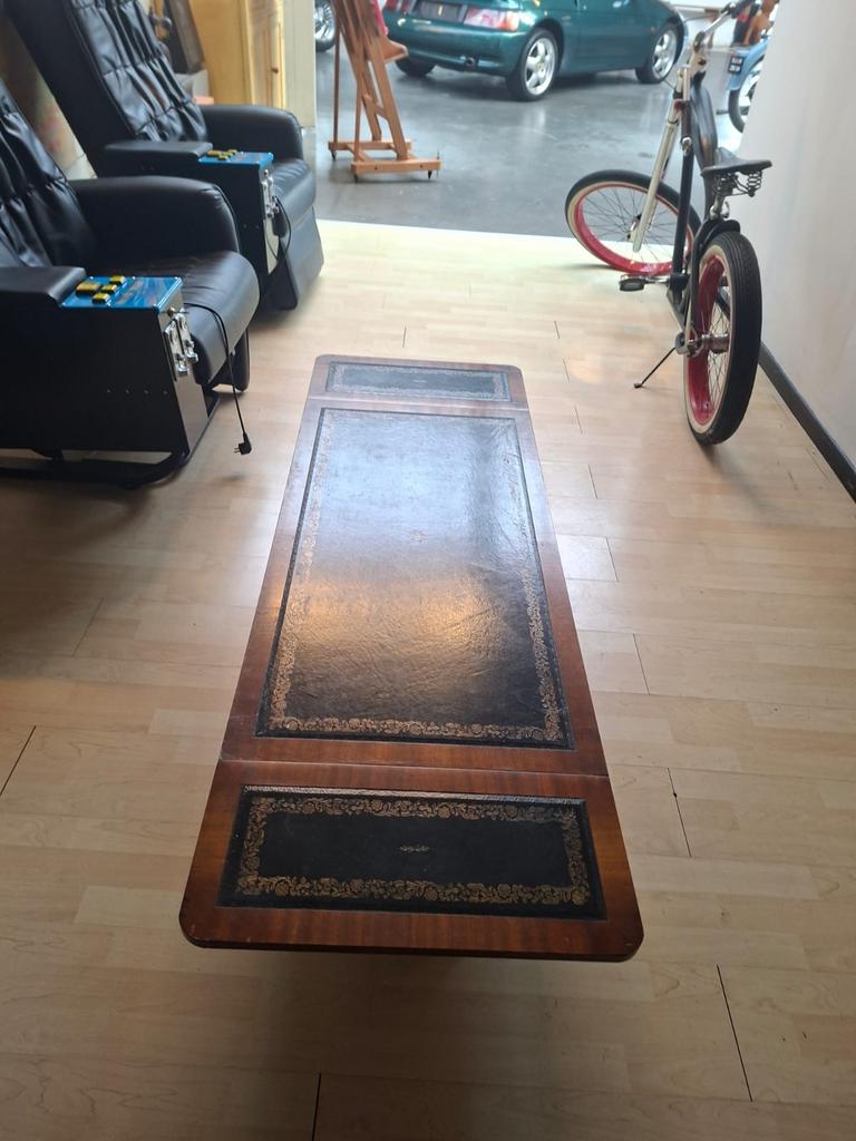Salontafel uitklapbaar hout met leer, Huis en Inrichting, Tafels | Salontafels, Ophalen, Gebruikt