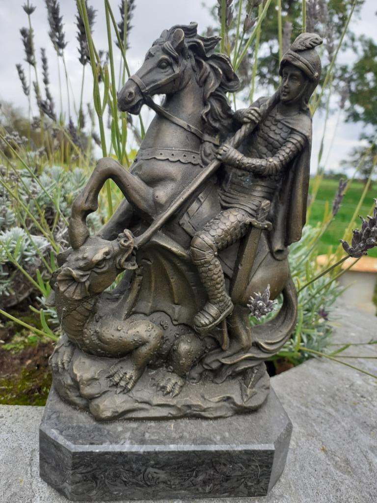 SUPERBE STATUE DE ST GEORGES TERRASSANT LE DRAGON, Antiquités & Art, Antiquités | Bronze & Cuivre, Enlèvement ou Envoi, Bronze