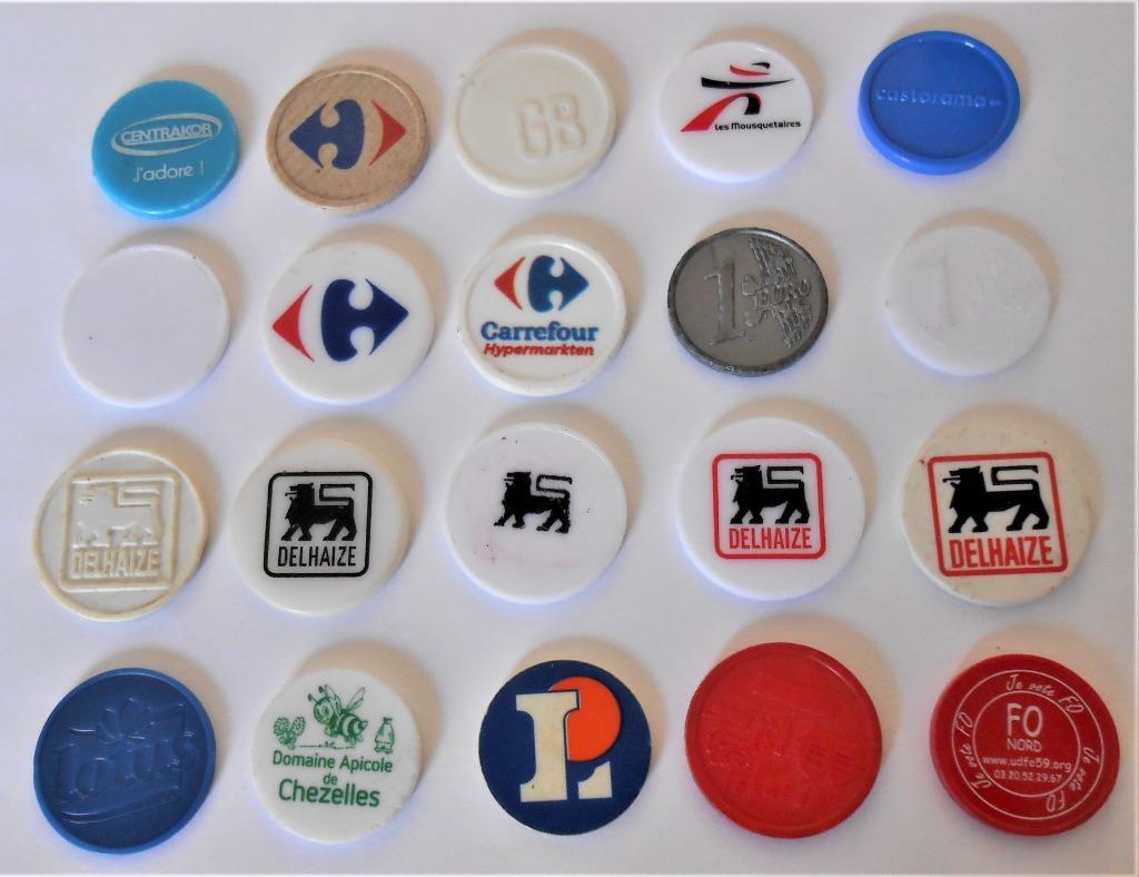 lot 2 - 20 jetons de caddies plastic - 0,50 euro pièce, Enlèvement ou Envoi, Utilisé