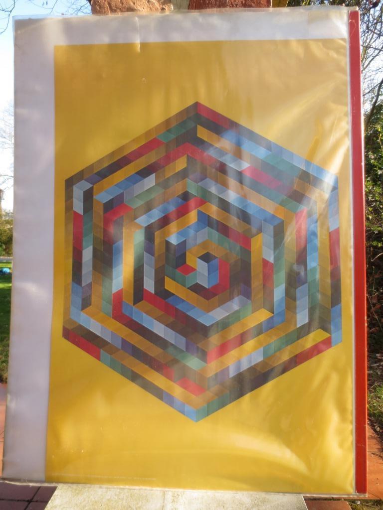 Poster zeshoekig van Vasarely, Ophalen of Verzenden, Gebruikt, Rechthoekig Staand, Overige onderwerpen