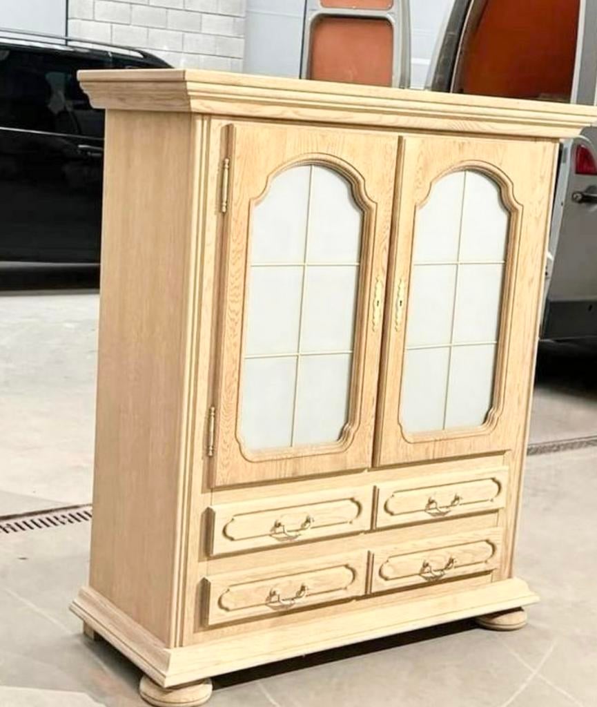 Magnifique vitrine en chêne brut aérogommé, Enlèvement