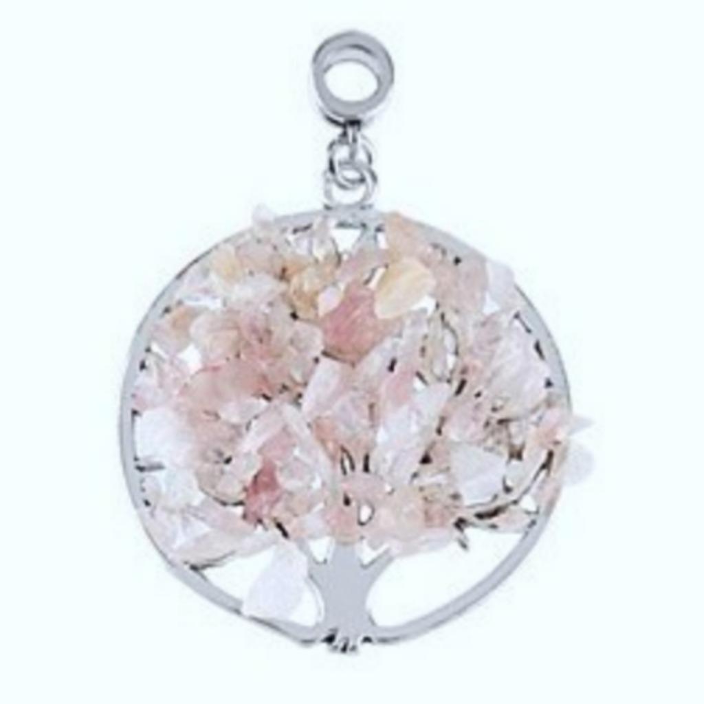 Collier Tree of Life avec quartz rose, Bijoux, Sacs & Beauté, Pendentifs, Neuf, Pierre ou Minéral, Argent, Fleur ou Plante, Avec pierre précieuse