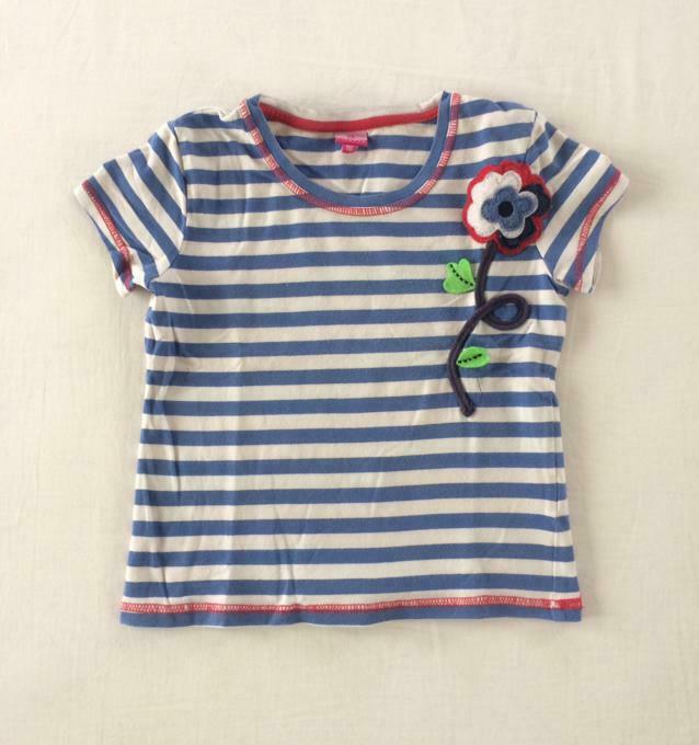 blauw wit gestreept t-shirtje Tik & Tak 116 bloem t-shirt, Gebruikt, Meisje, Tik & Tak, Ophalen of Verzenden