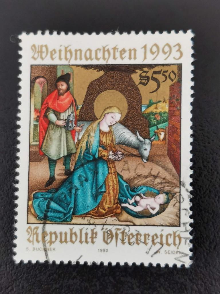 Oostenrijk 1993 - Kerstmis - kerststal, Postzegels en Munten, Ophalen of Verzenden, Gestempeld