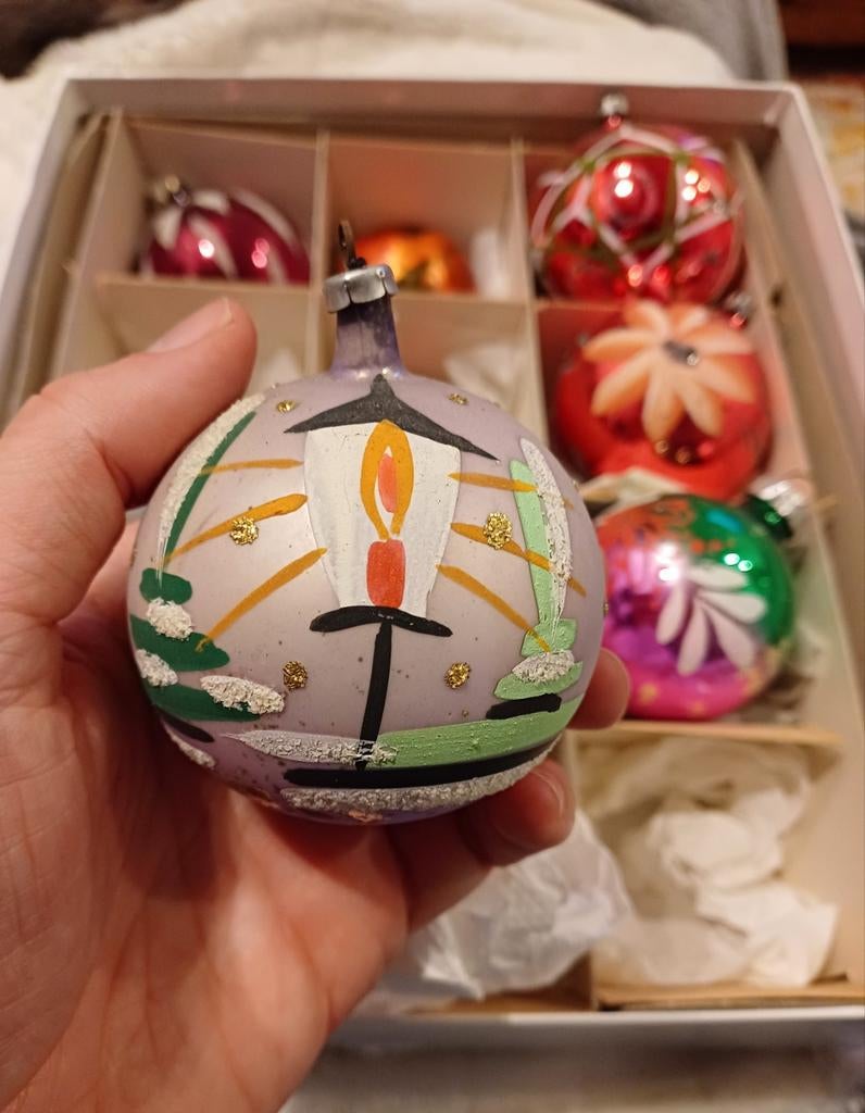 Lot grote, antieke, beschilderde kerstballen, Ophalen of Verzenden, Zo goed als nieuw