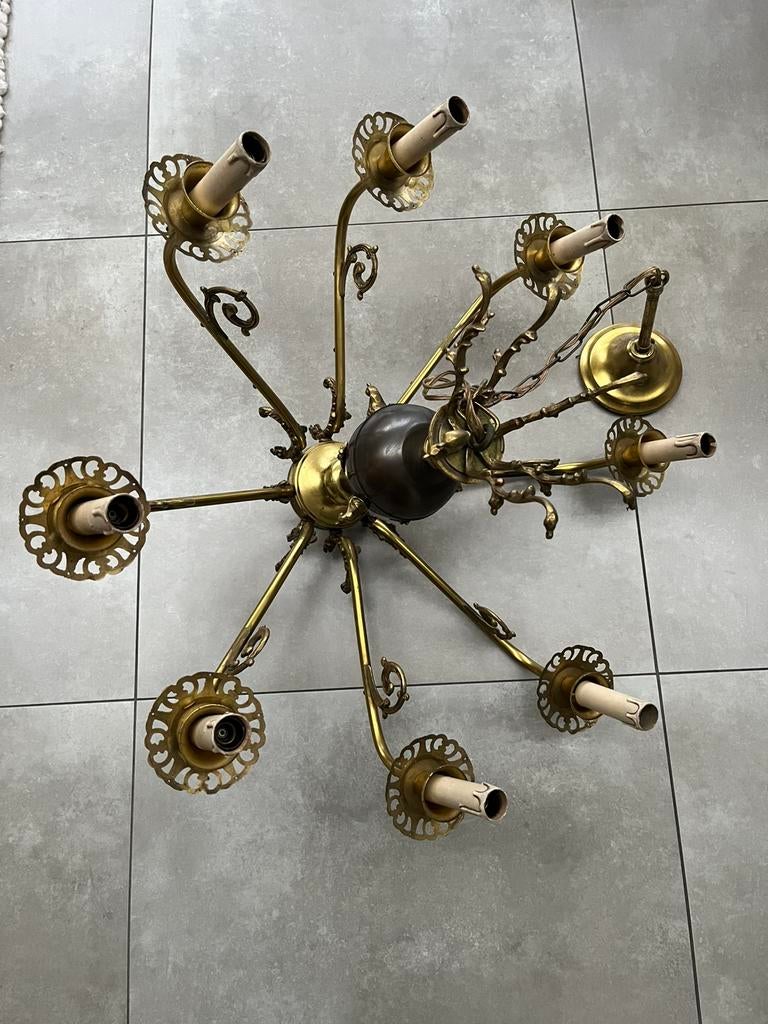 Lustre ancien en laiton., Antiquités & Art, Enlèvement ou Envoi