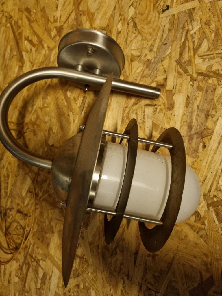Wandlamp buiten, 5x inox met melkglas, Ophalen of Verzenden, Gebruikt
