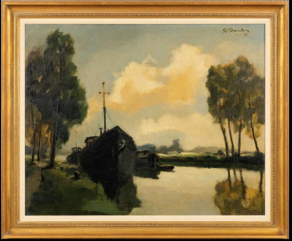 Gust Dierkx (1924-2019): Rivierzicht (O/D, 118 x 98 cm), Antiquités & Art, Art | Peinture | Classique, Enlèvement