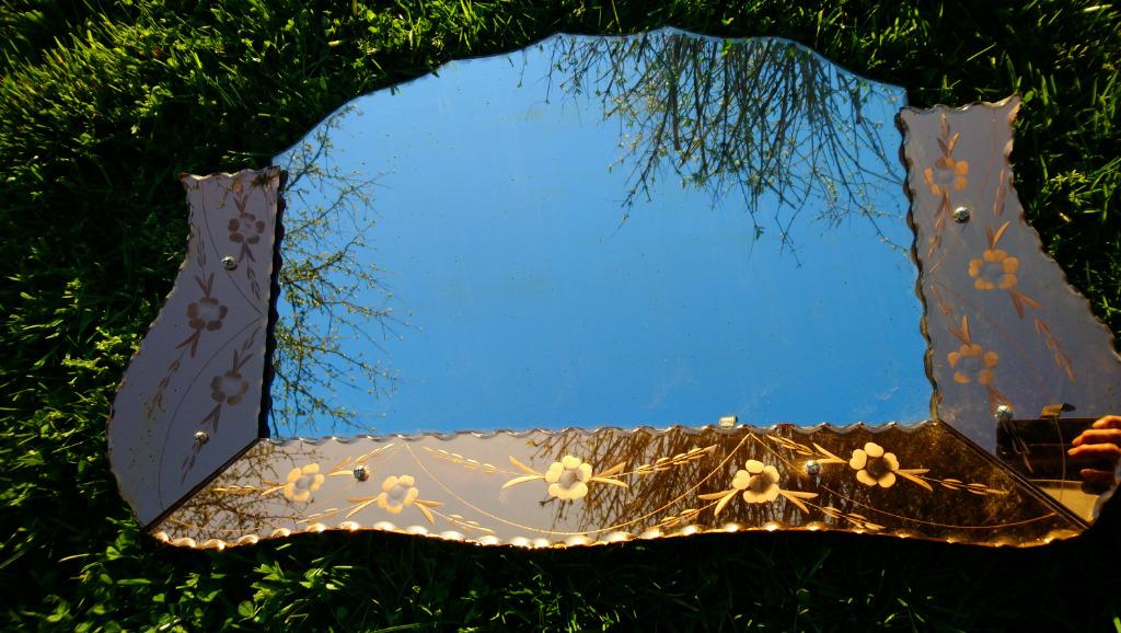 miroir facettes gravé, Enlèvement, Rectangulaire, 50 à 100 cm, Moins de 100 cm