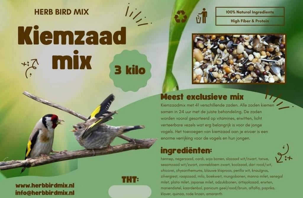 Kiemzaad Mix 3kg - 41 Zaden - Herb Bird Mix, Dieren en Toebehoren, Vogels | Toebehoren, Ophalen