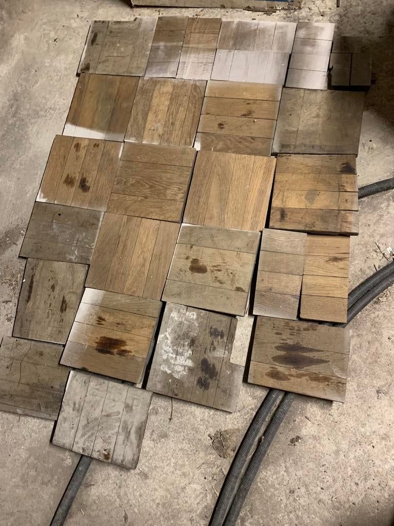 Restpartij antieke houten vloerdelen., Doe-het-zelf en Bouw, Ophalen, Gebruikt, 50 tot 150 cm, Vloerdelen of -planken