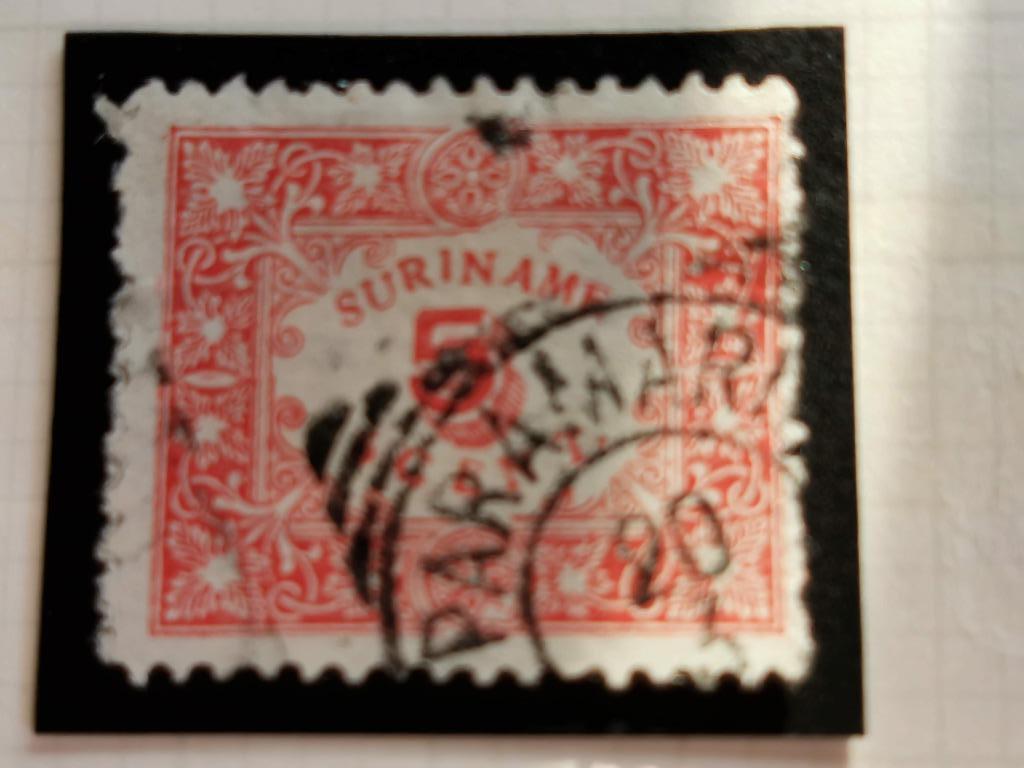 Suriname 1909 - cijfer in versierd kader, Ophalen of Verzenden, Gestempeld