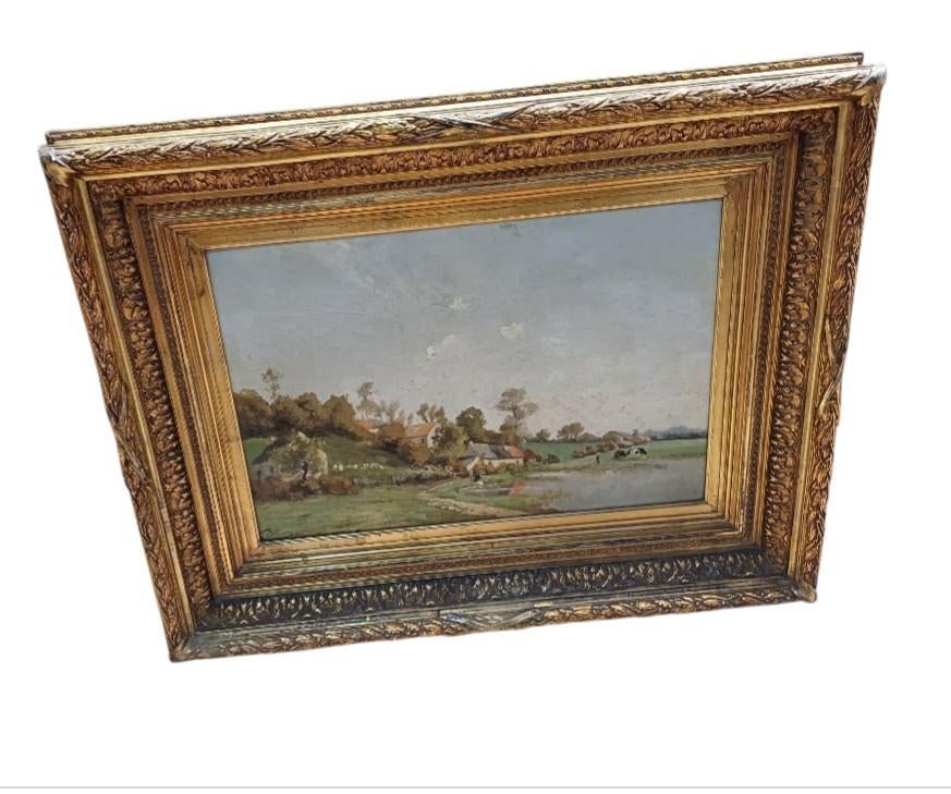 Peinture sur toile - paysage campagnard - G.Delsaux 1883, Antiek en Kunst, Ophalen