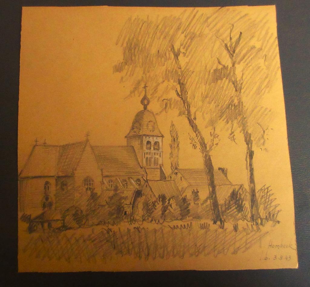 Potloodschets Sint-Martinuskerk Hombeek - L. Boschmans, Antiek en Kunst, Ophalen of Verzenden