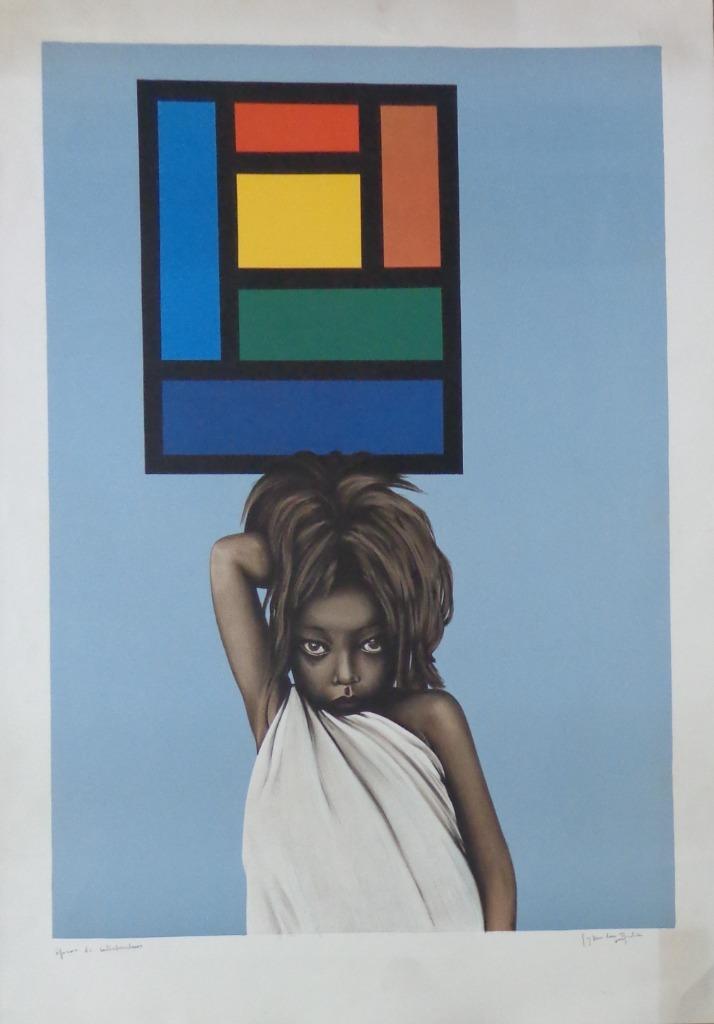 GUY VAN DEN BULCKE / FIGURATIE / KLEURLITHO / 89x63cm / SIG, Antiek en Kunst, Kunst | Litho's en Zeefdrukken, Ophalen of Verzenden