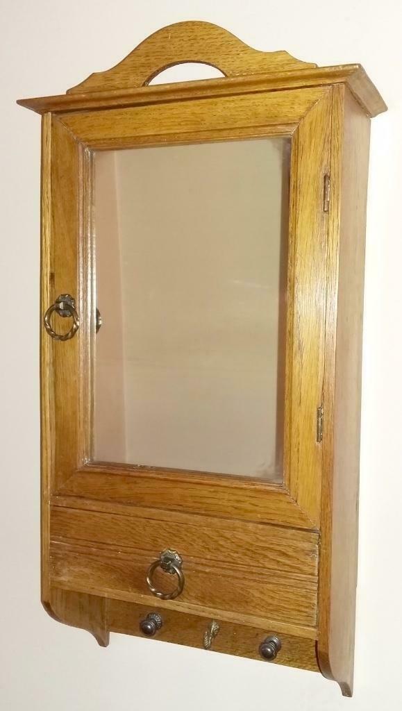 Prachtig antiek toiletkastje met spiegel van de jaren 30, Gebruikt, Eikenhout, Ophalen of Verzenden, Minder dan 150 cm