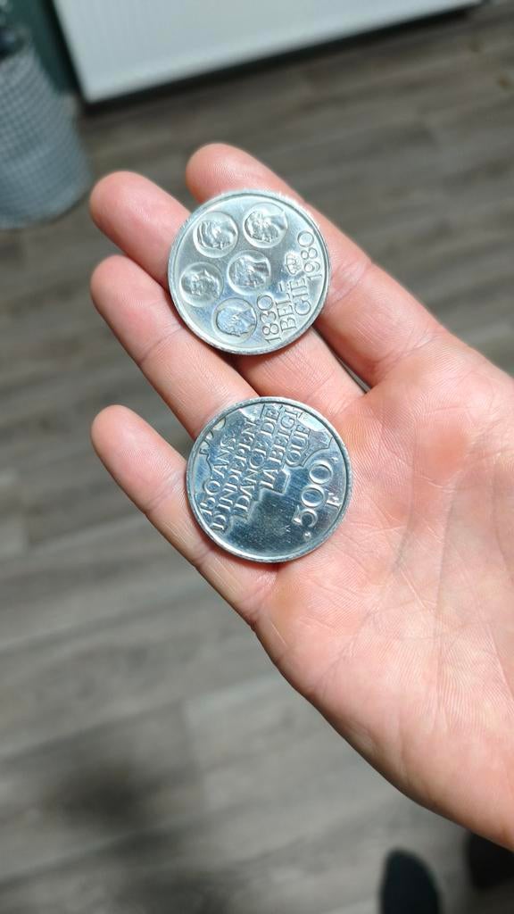 2 pièces de 500 Francs belge, Enlèvement ou Envoi, Argent, Belgique, Autres valeurs