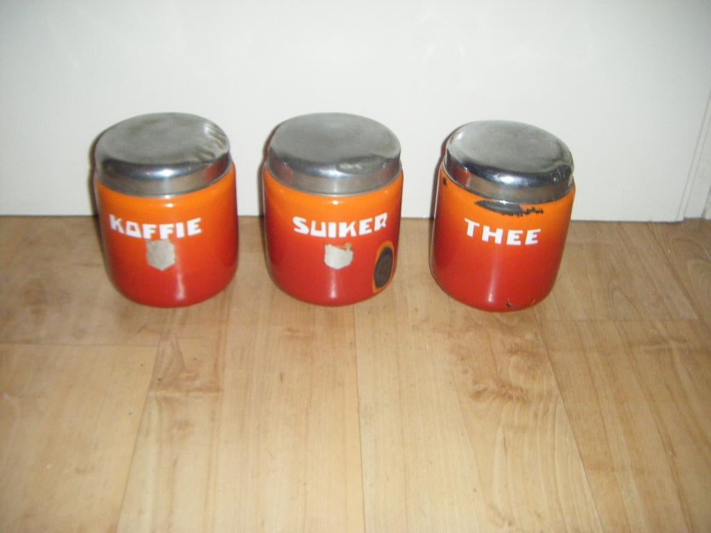 Boîtes de rangement DRU en émail antique, flammées oranges, Enlèvement ou Envoi