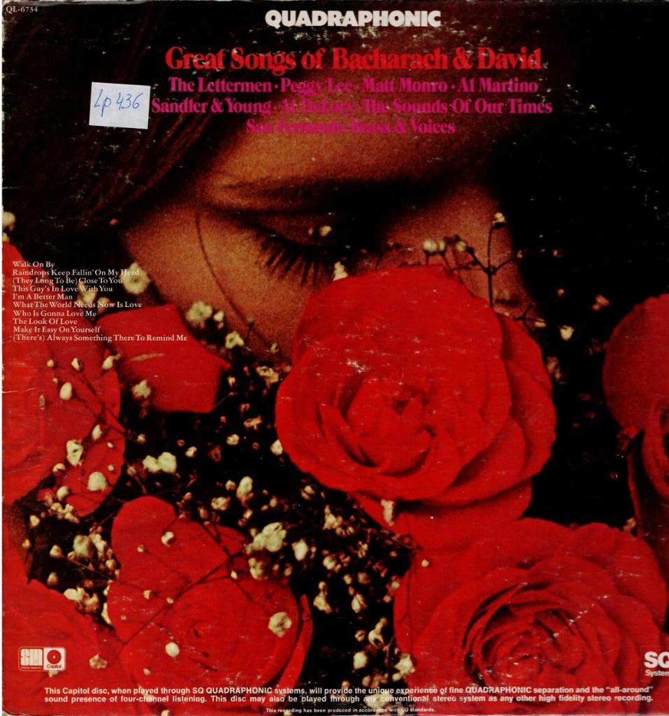lp   /   Great Songs Of Bacharach & David, CD & DVD, Vinyles | Autres Vinyles, Autres formats, Enlèvement ou Envoi
