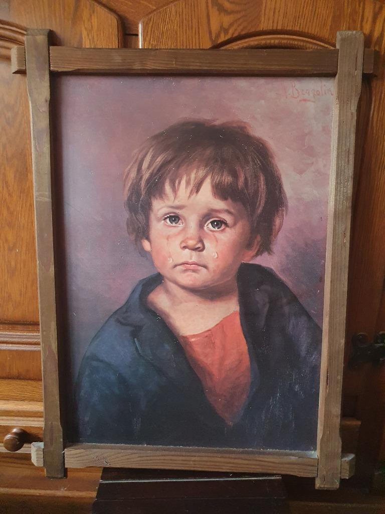 Vintage schilderij van J. Bragolin - Huilend kind, Antiek en Kunst, Ophalen