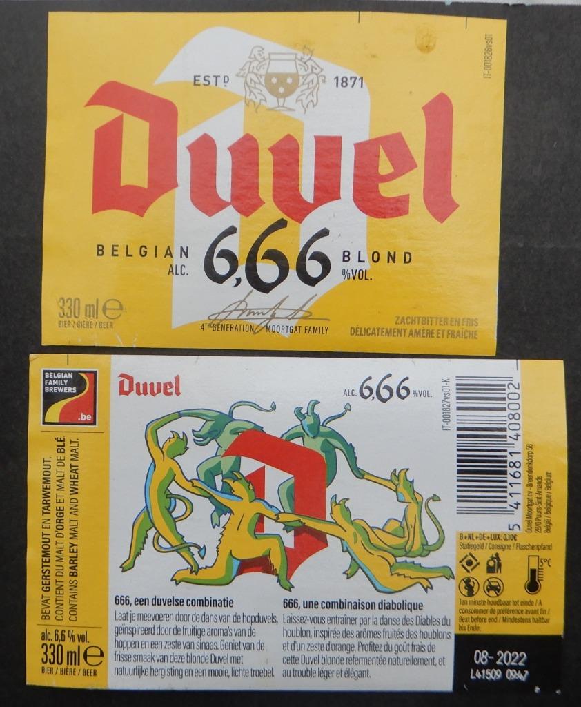 Bieretiket Duvel 666 Brouwerij Moortgat (10e2), Verzamelen, Ophalen of Verzenden, Gebruikt, Duvel
