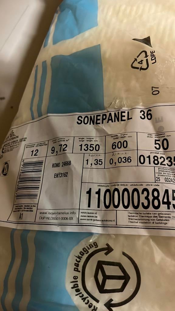 Isolatie SONEPANEL 36 overschot, Doe-het-zelf en Bouw, Ophalen, Zo goed als nieuw