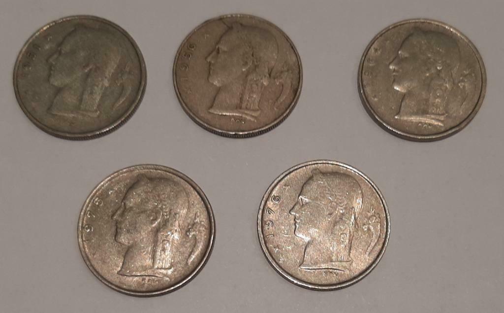 5 pièces de 1 franc belge " Belgique " 1951 56 64 75 76 TB, Timbres & Monnaies, Enlèvement ou Envoi, Métal